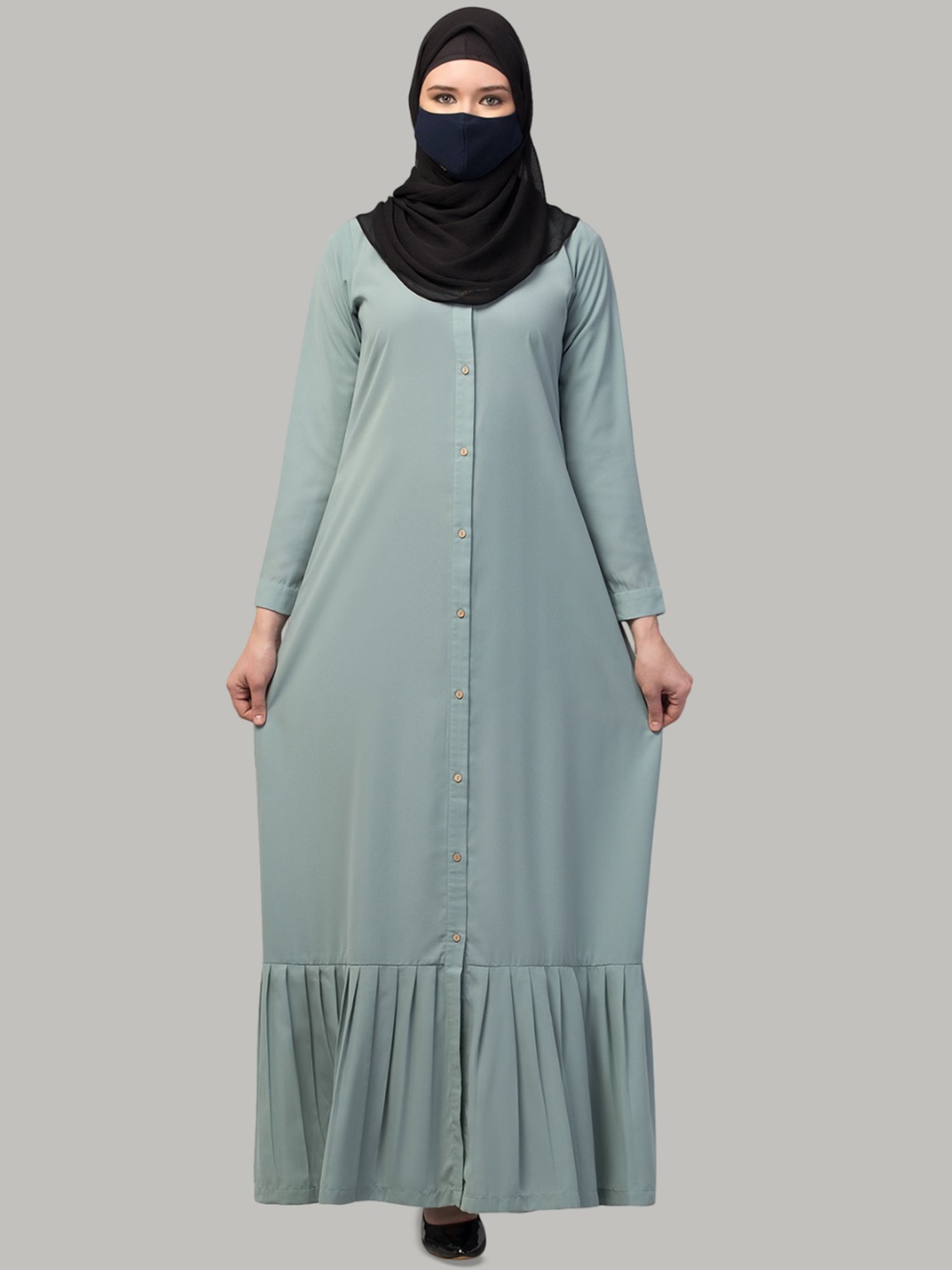 

Mushkiya Solid Abaya Burqa With Scarf, Blue