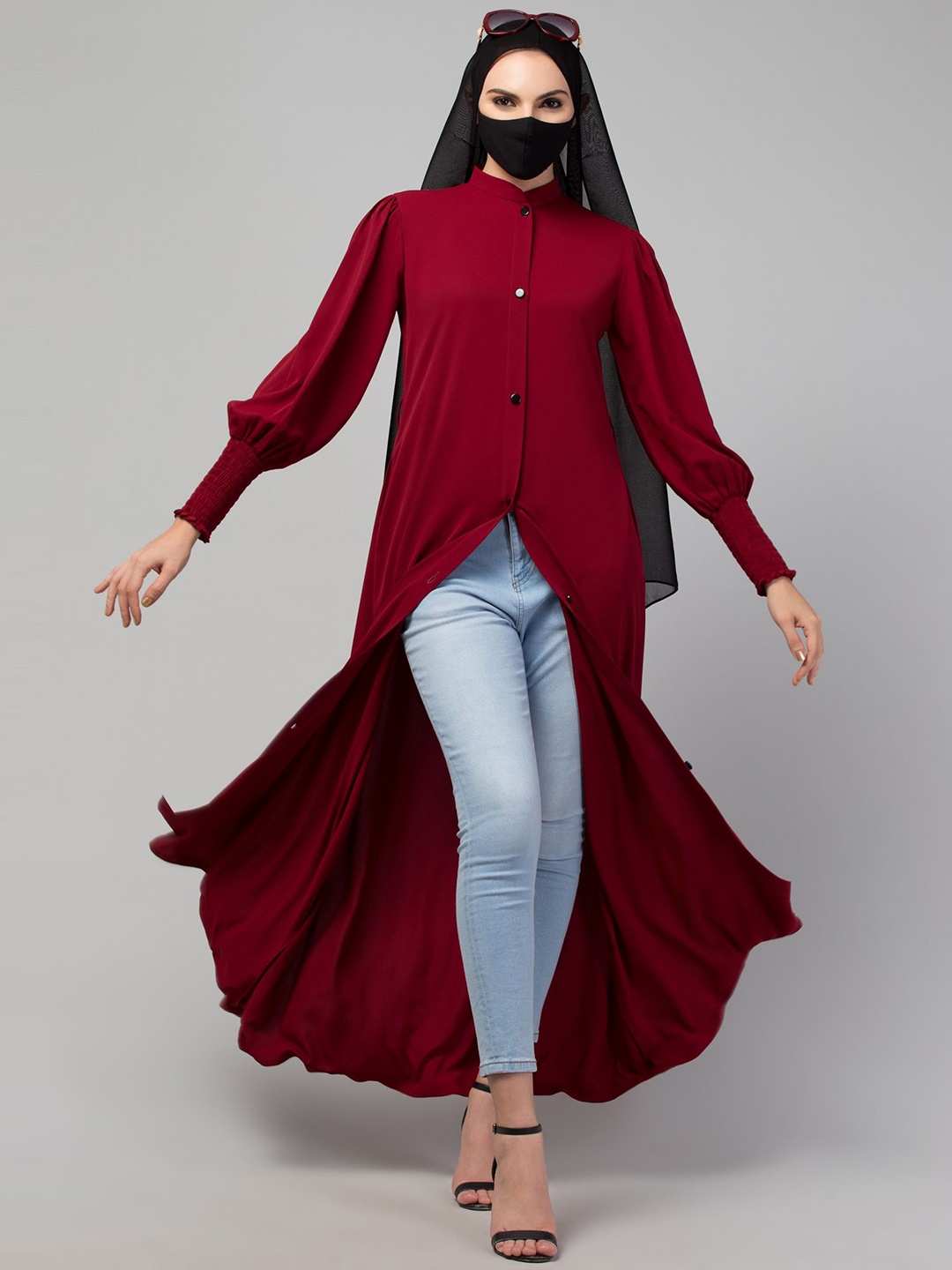 

MUSHKIYA Front Open Abaya Burqa With Scarf, Maroon