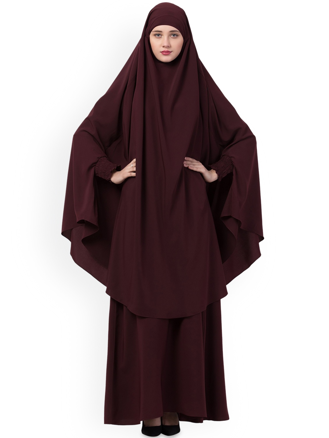 

MUSHKIYA Round Neck Hijab with Abaya Burqa, Maroon