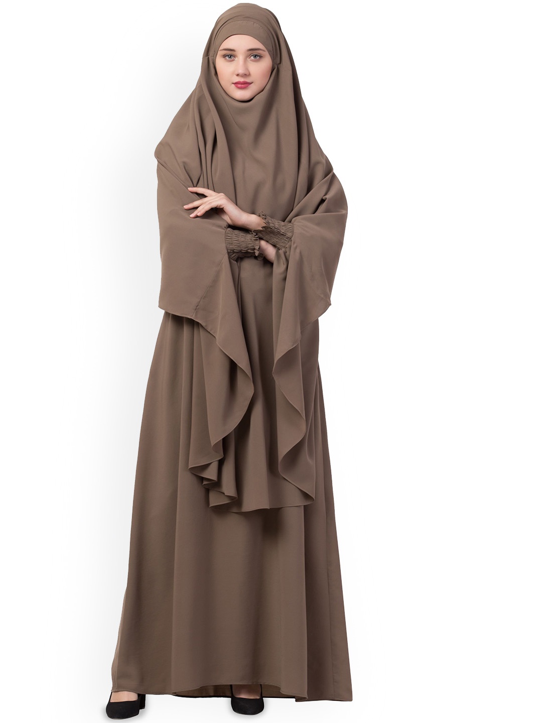 

MUSHKIYA Round Neck Hijab with Abaya Burqa, Khaki