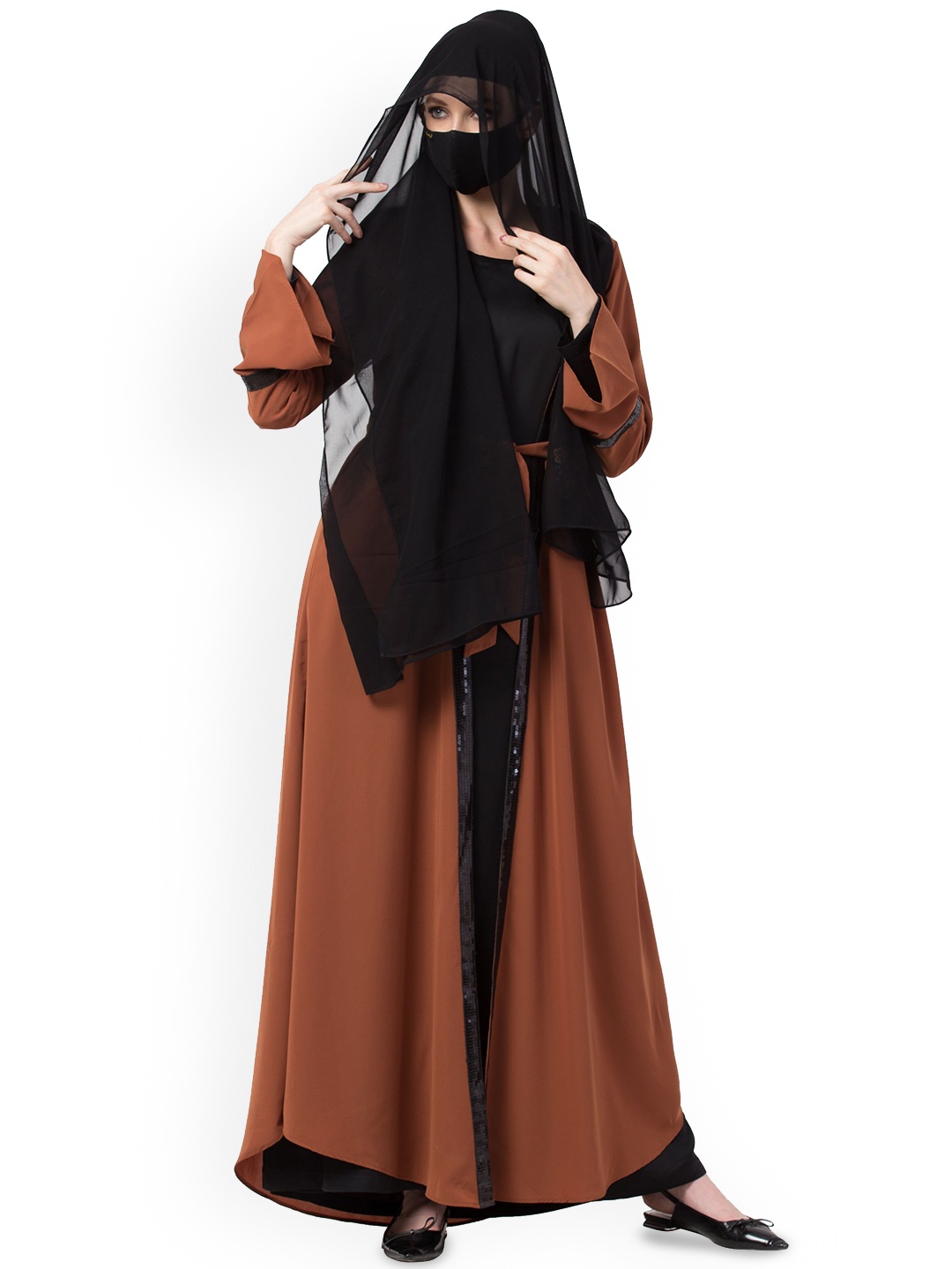 

MUSHKIYA 2Pc Cardigan With Abaya Burqas, Rust