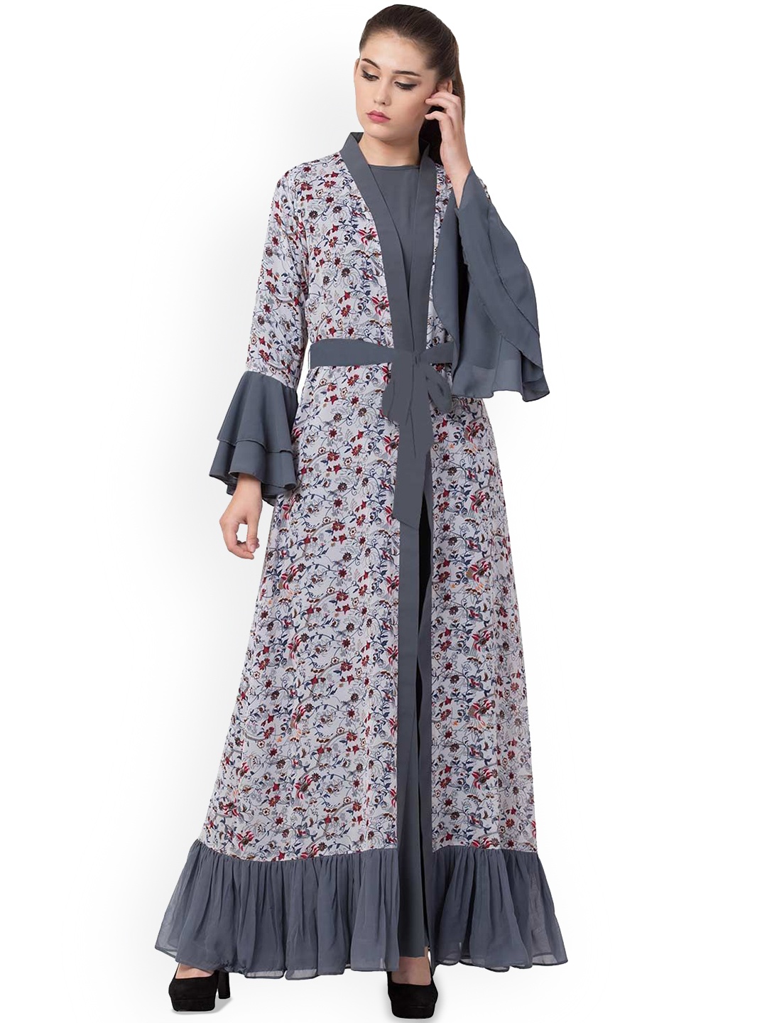 

MUSHKIYA Printed Abaya Long Burqas, Grey