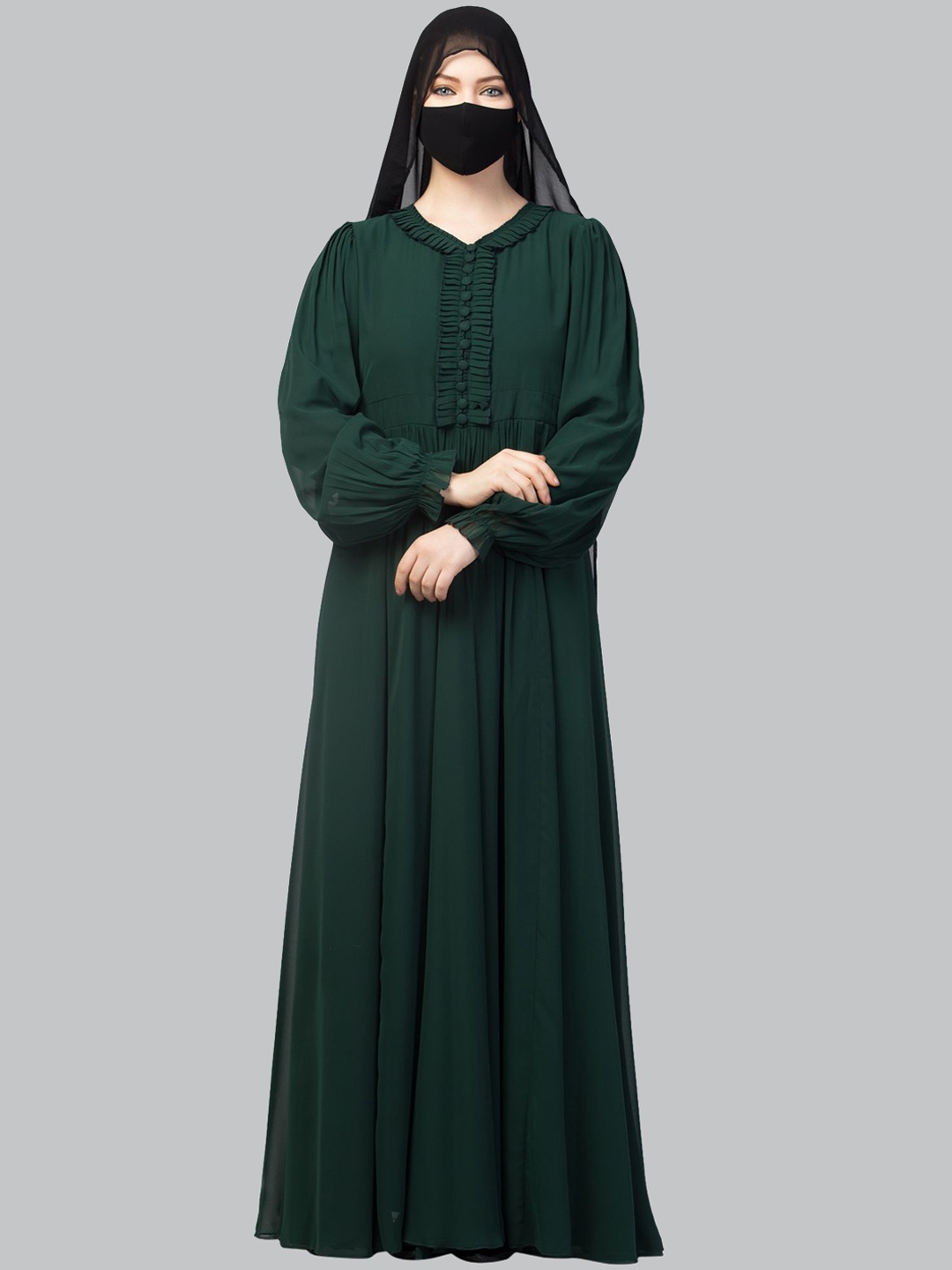 

MUSHKIYA V-Neck Abaya Burqa With Scarf, Green