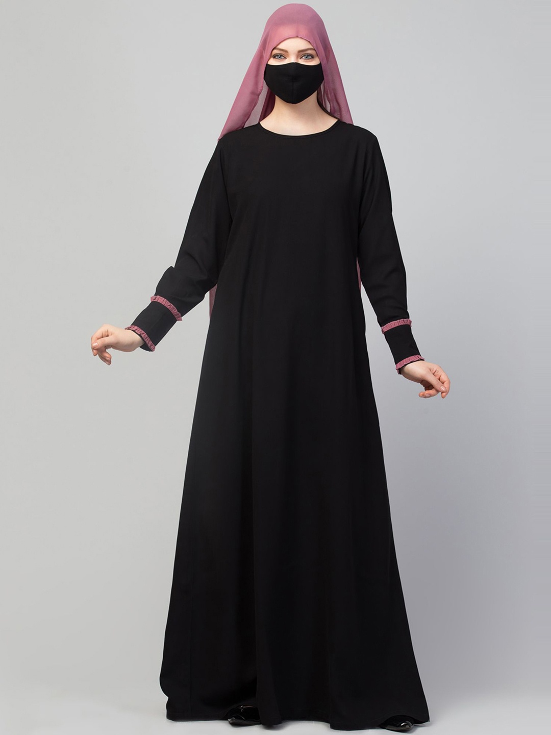 

MUSHKIYA Solid Abaya Burqa With Hijab, Black