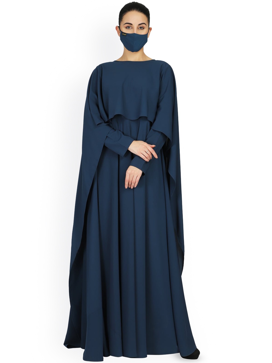 

MUSHKIYA Round Neck Solid Dual Layer Burqa With Scarf, Teal