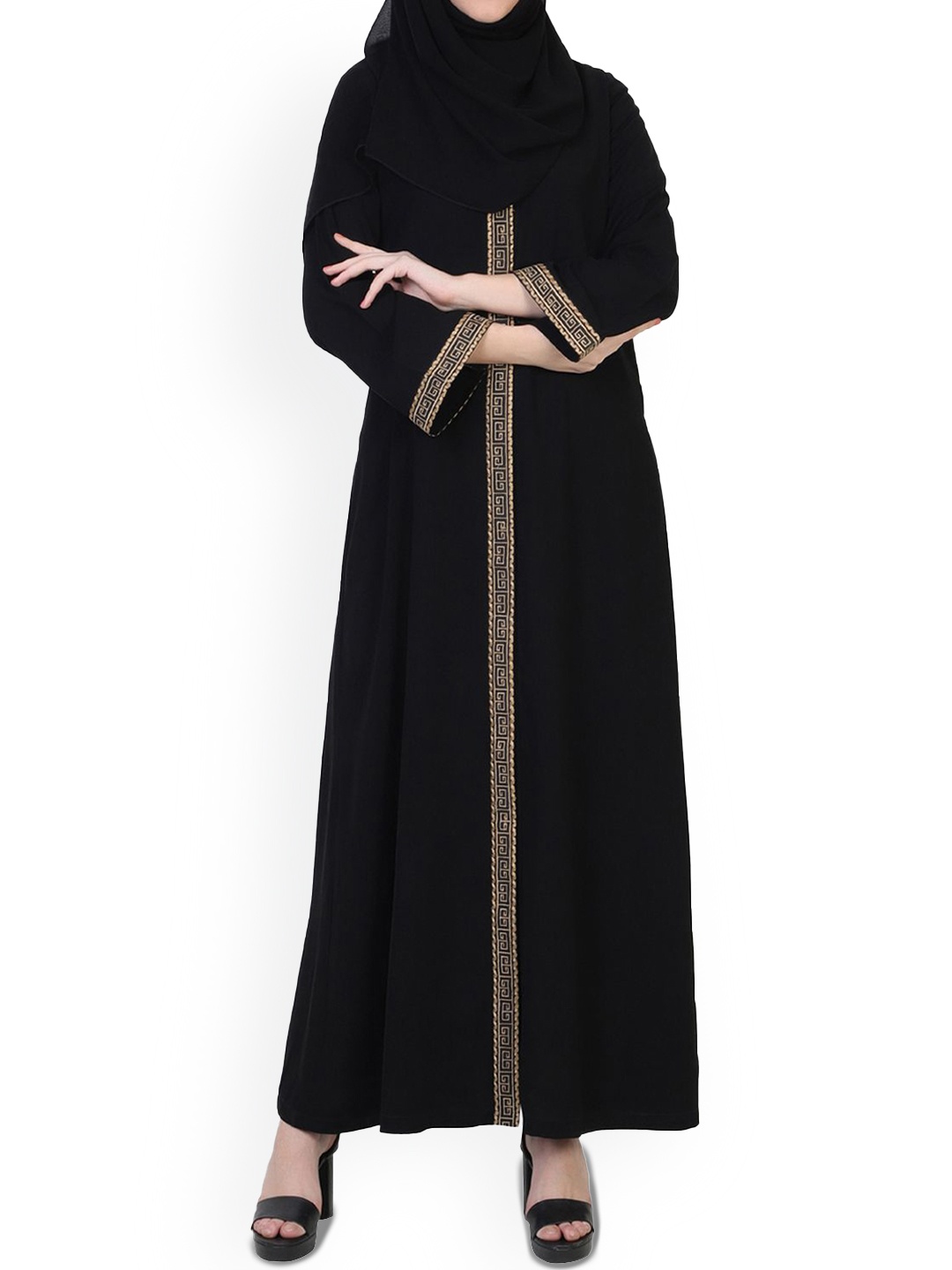 

MUSHKIYA Solid Abaya Burqa With Hijab, Black