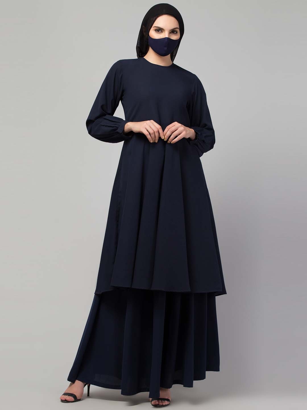 

MUSHKIYA Round Neck Solid Abaya Burqa, Navy blue