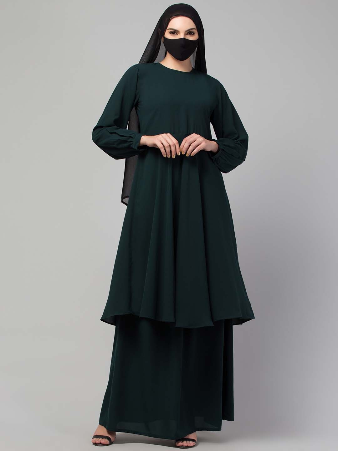 

MUSHKIYA Round Neck Solid Abaya Burqa, Green