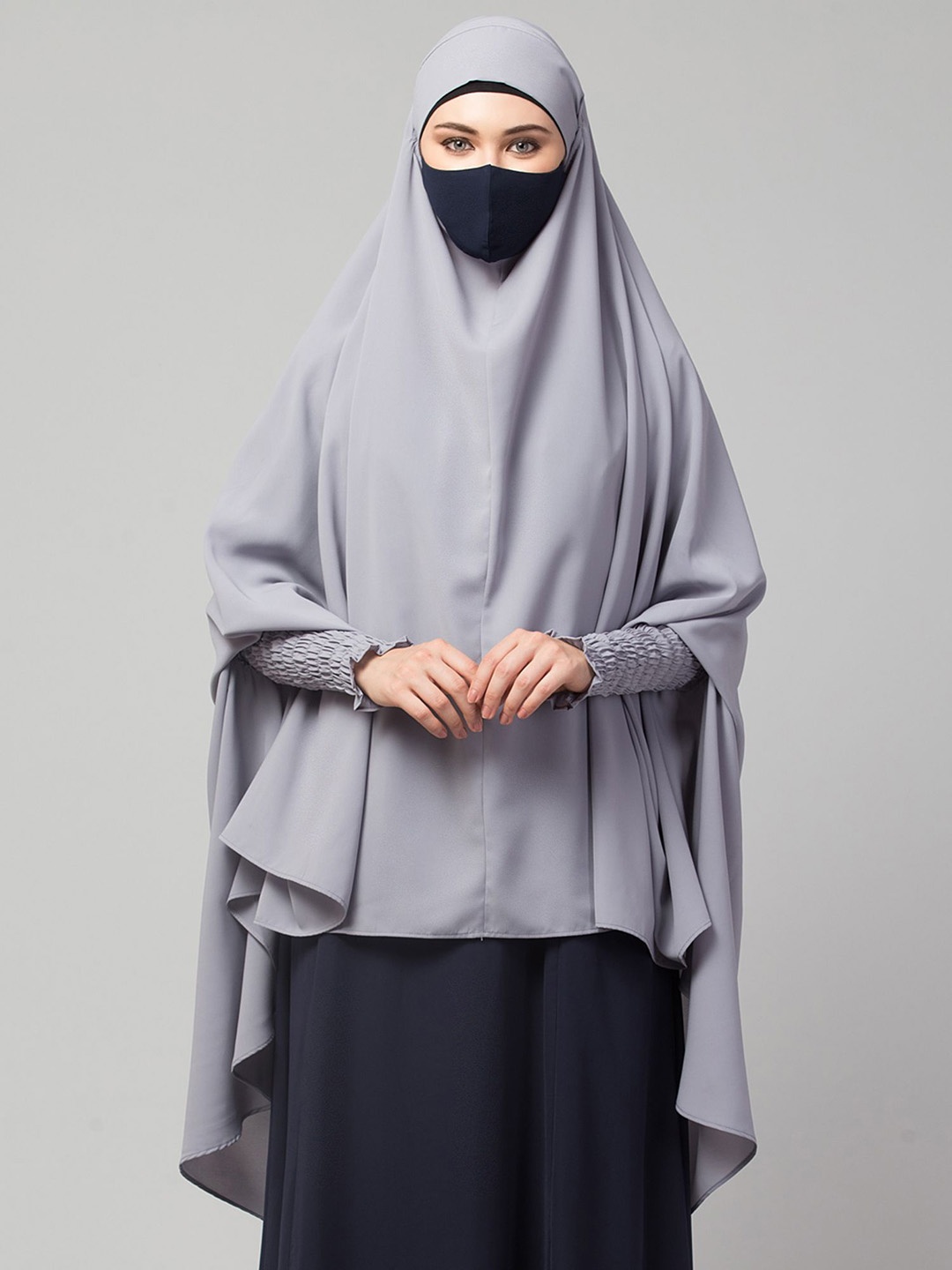 

MUSHKIYA Round Neck Solid Abaya Khimar Burqas With Mouth Piece, Grey