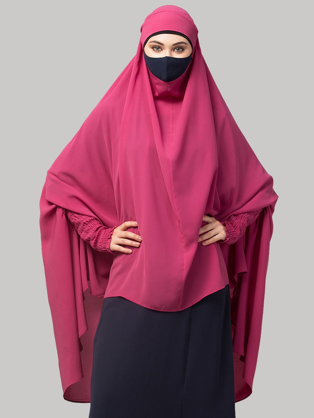 

MUSHKIYA Round Neck Solid Abaya Khimar Burqas With Mouth Piece, Magenta