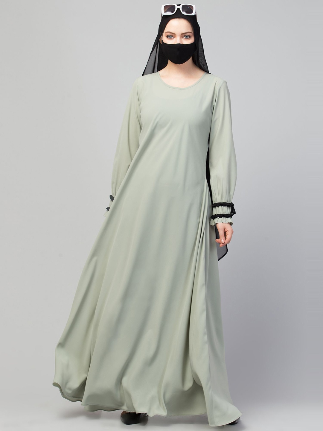 

MUSHKIYA Flared Abaya Burqa With Hijab, Sea green