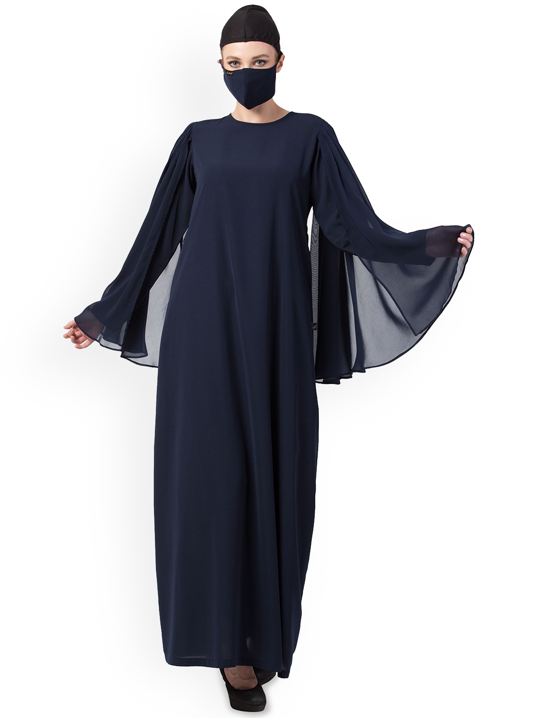 

MUSHKIYA Round Neck Solid Abaya Burqa, Navy blue