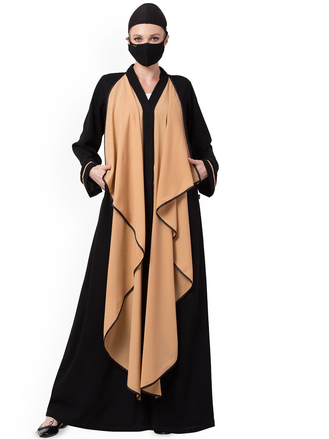 

MUSHKIYA V-Neck Solid Shrug Abaya Burqas With Scarf, Black