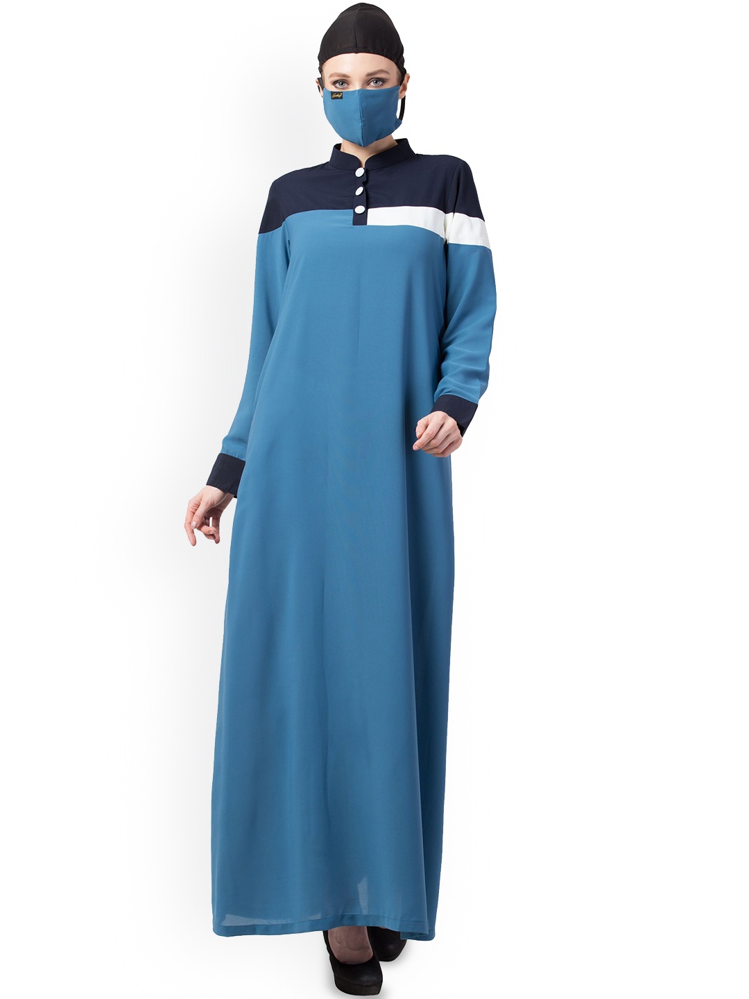 

MUSHKIYA High Neck Solid Sports Abaya, Blue