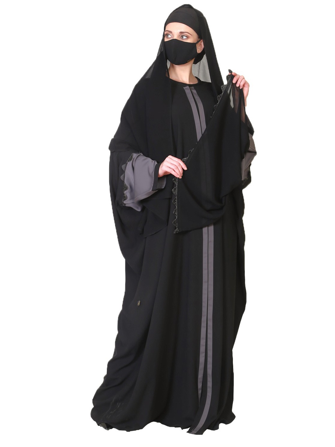 

MUSHKIYA Kaftan Solid Abaya Burqa, Black