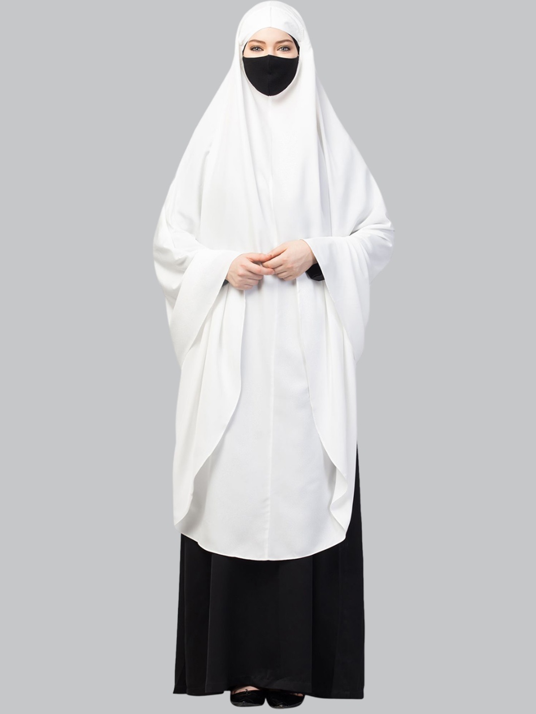

MUSHKIYA Round Neck Solid Burqas With Hijab, White