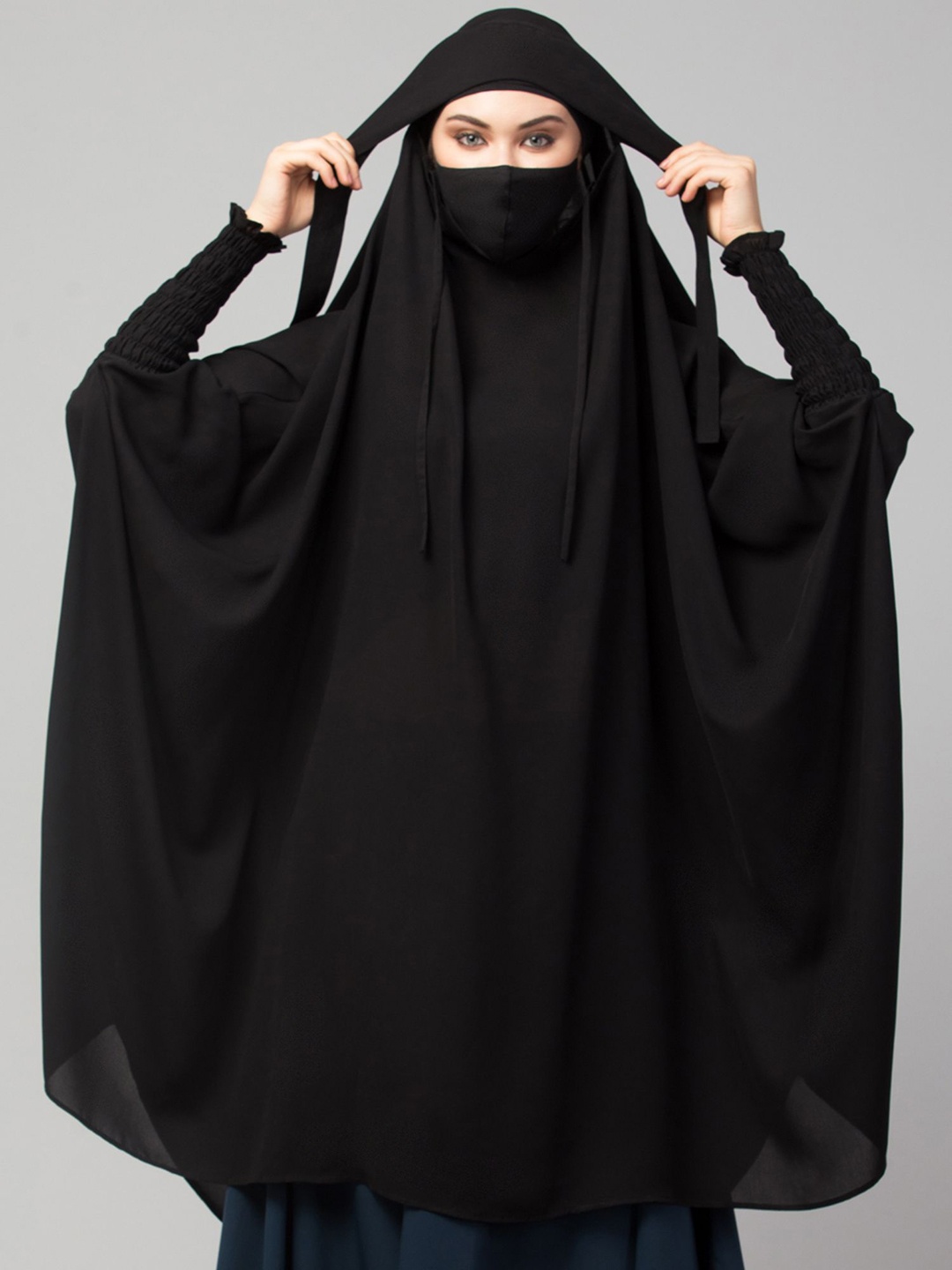 

MUSHKIYA Round Neck Solid Burqa With Scarf, Black
