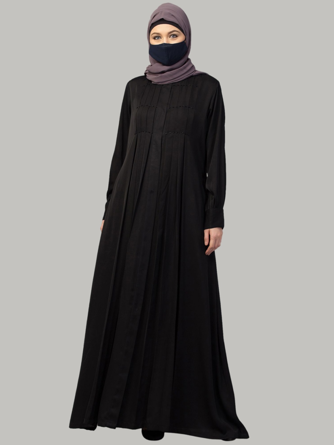 

MUSHKIYA Round Neck Solid Abaya Burqa With Scarf, Black