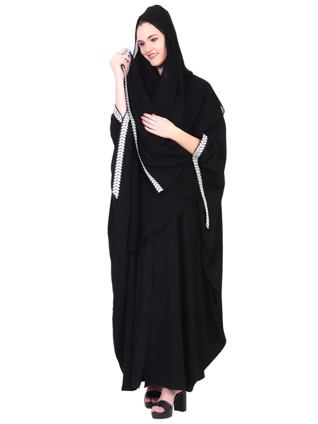 

MUSHKIYA Round Neck Solid Abaya Burqa, Black