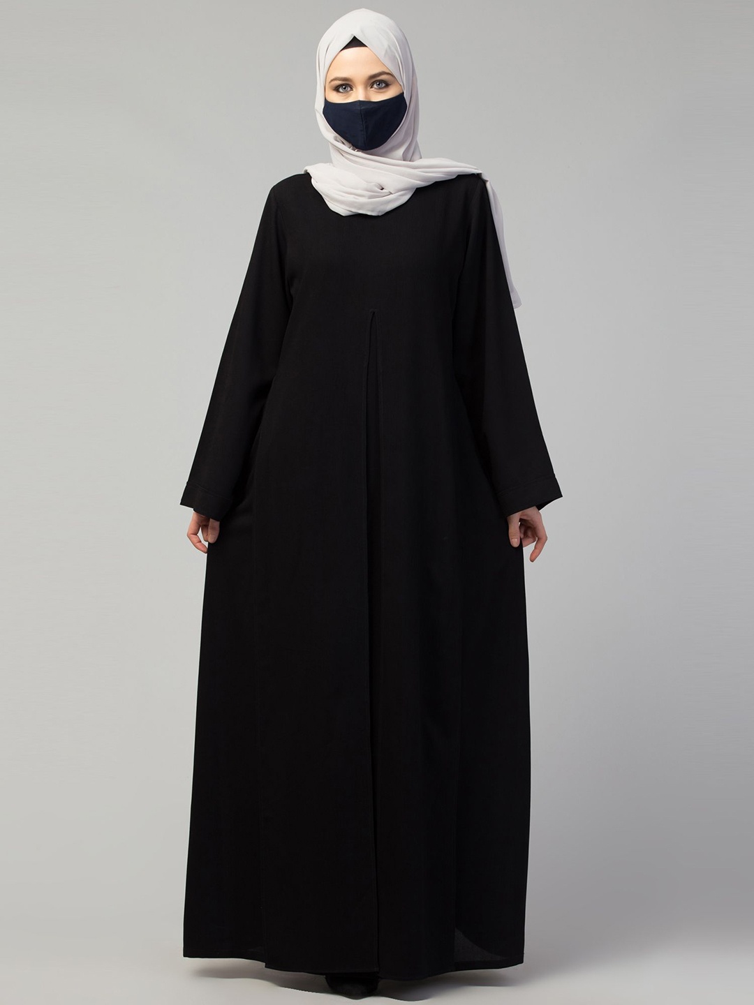 

MUSHKIYA Round Neck Solid Abaya Burqas With Hijab, Black
