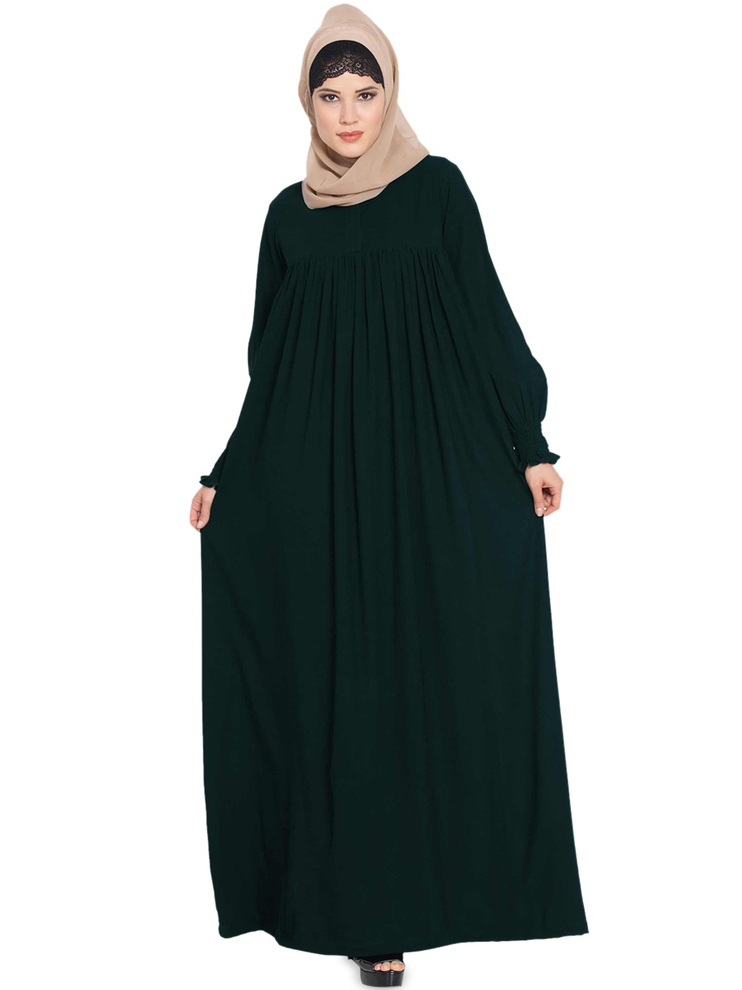 

MUSHKIYA Round Neck Solid Abaya Burqa With Hijab, Green