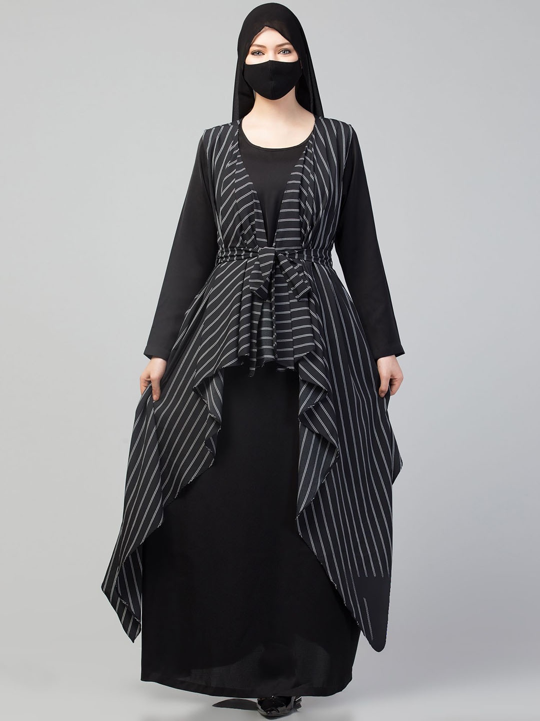 

MUSHKIYA U-Neck Solid Abaya Burqa With Shrug & Scarf, Black