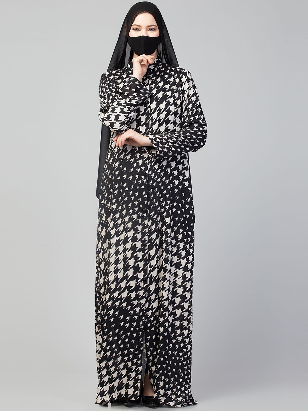 

MUSHKIYA High Neck Printed Abaya Burqa With Scarf, Black