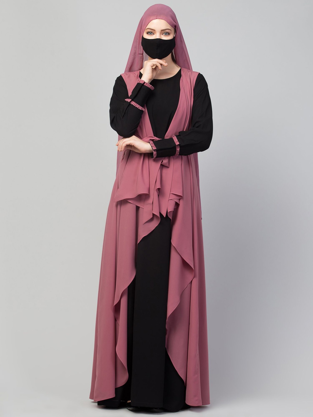 

MUSHKIYA Abaya With Shrug & Hijab, Black
