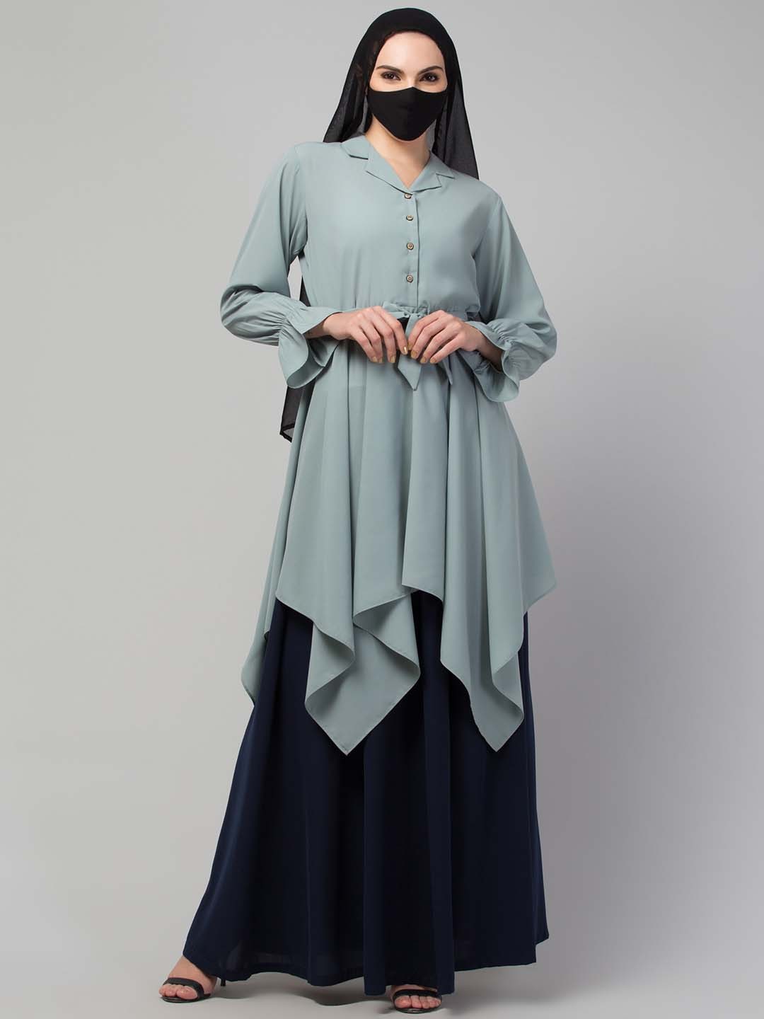 

MUSHKIYA Round Neck Solid Abaya Burqa, Blue