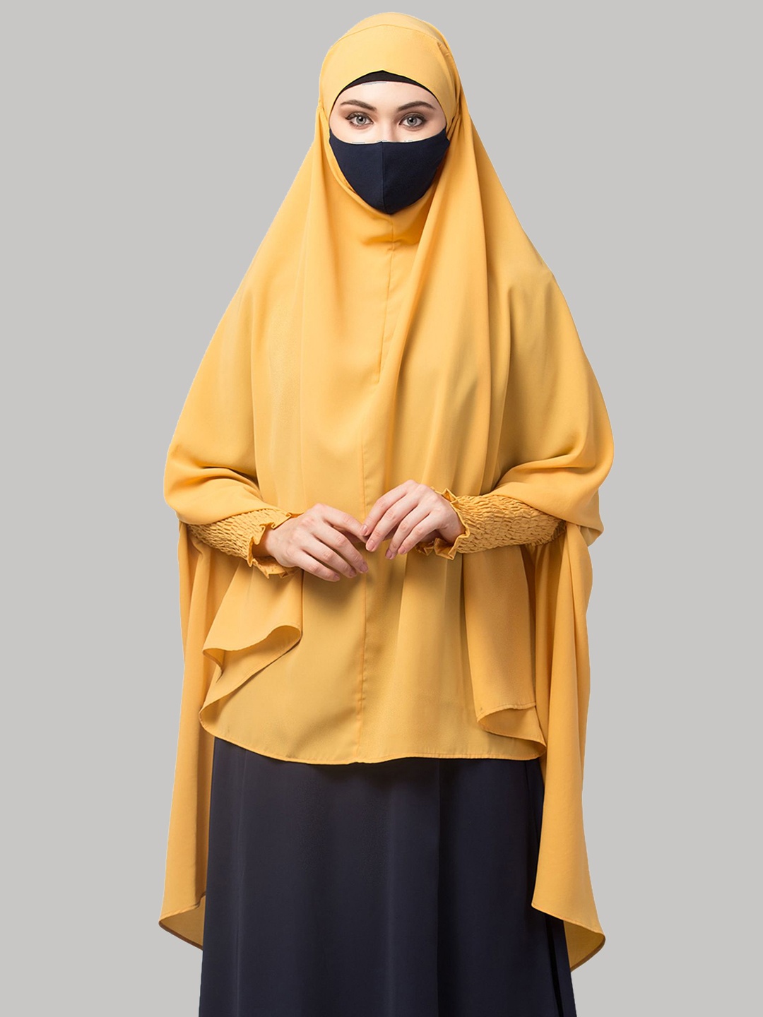 

MUSHKIYA Round Neck Solid Burqa With Mouth Piece & Hijab, Yellow