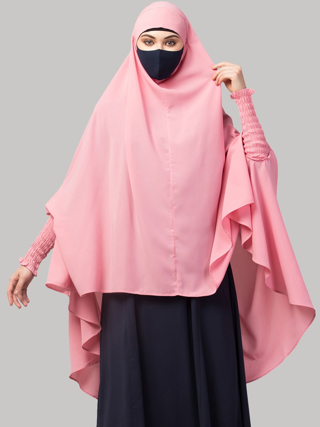 

MUSHKIYA Round Neck Solid Abaya With Burqa With Khimar Hijab, Pink