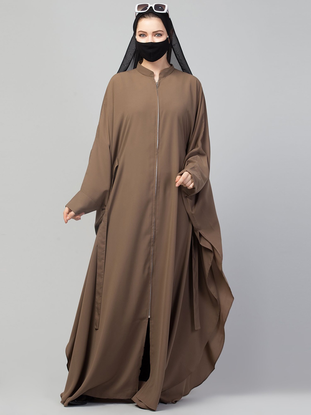 

MUSHKIYA High Neck Solid Abaya Burqa With Hijab, Khaki