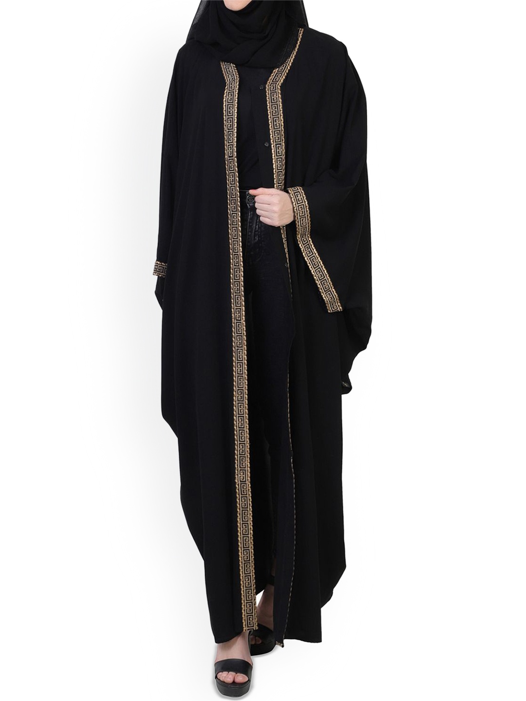 

MUSHKIYA Solid Abaya Burqa With Scarf, Black