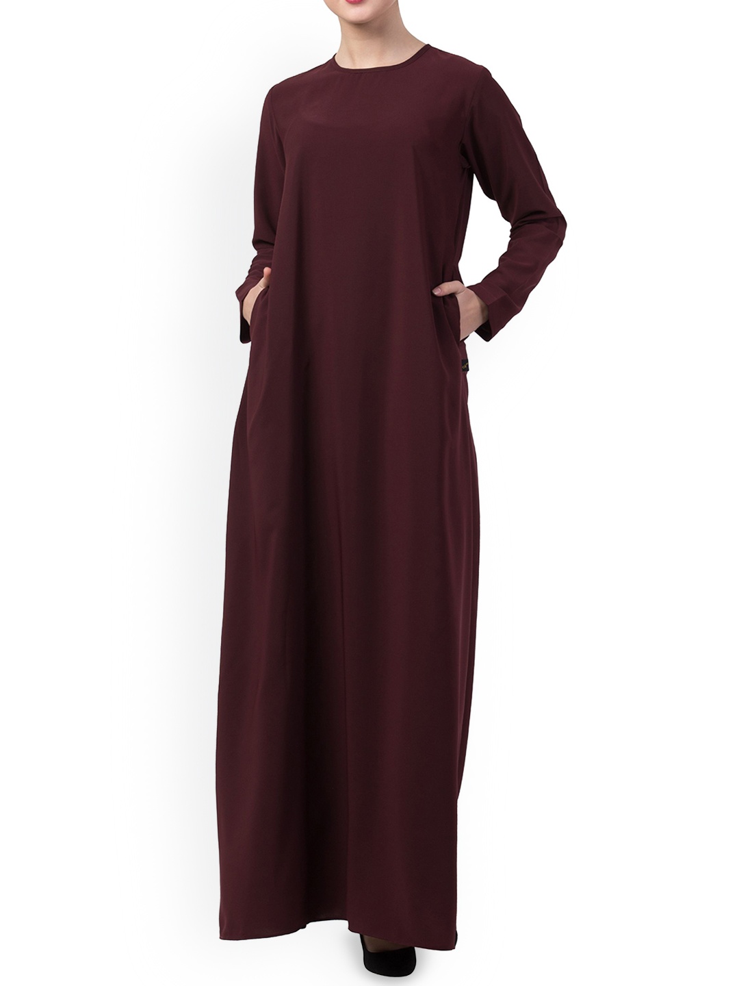 

MUSHKIYA Solid Abaya Burqa With Scarf & Side Pockets, Maroon
