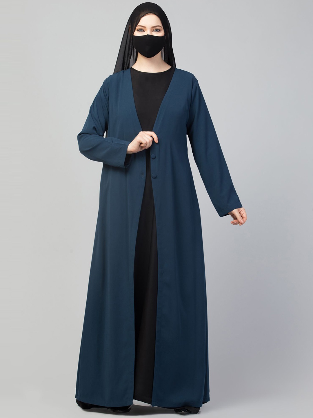 

MUSHKIYA Round Neck Solid Abaya With Burqas Coat & Scarf, Teal