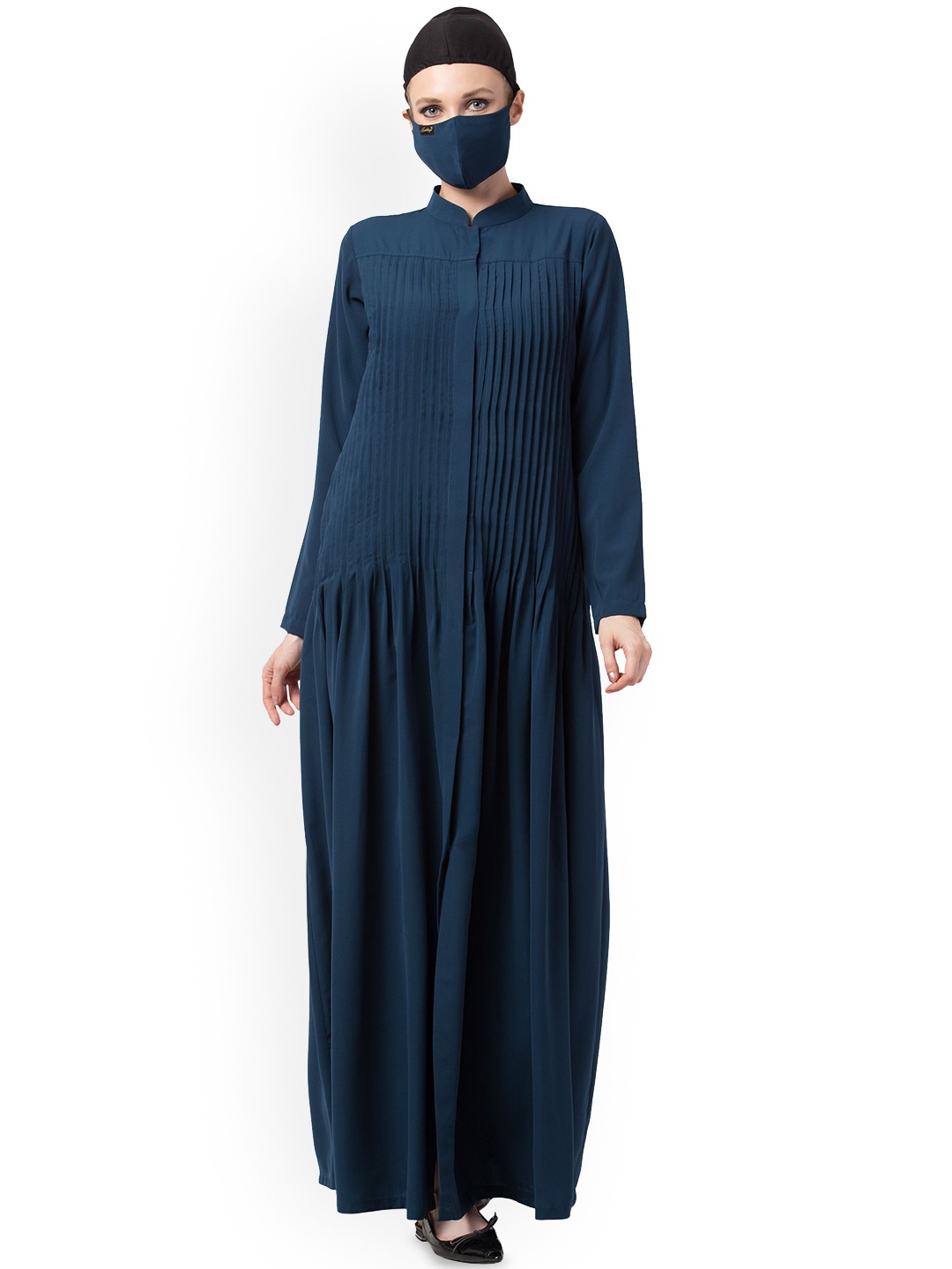 

MUSHKIYA High Neck Solid Abaya Burqa With Pin Tucks, Teal