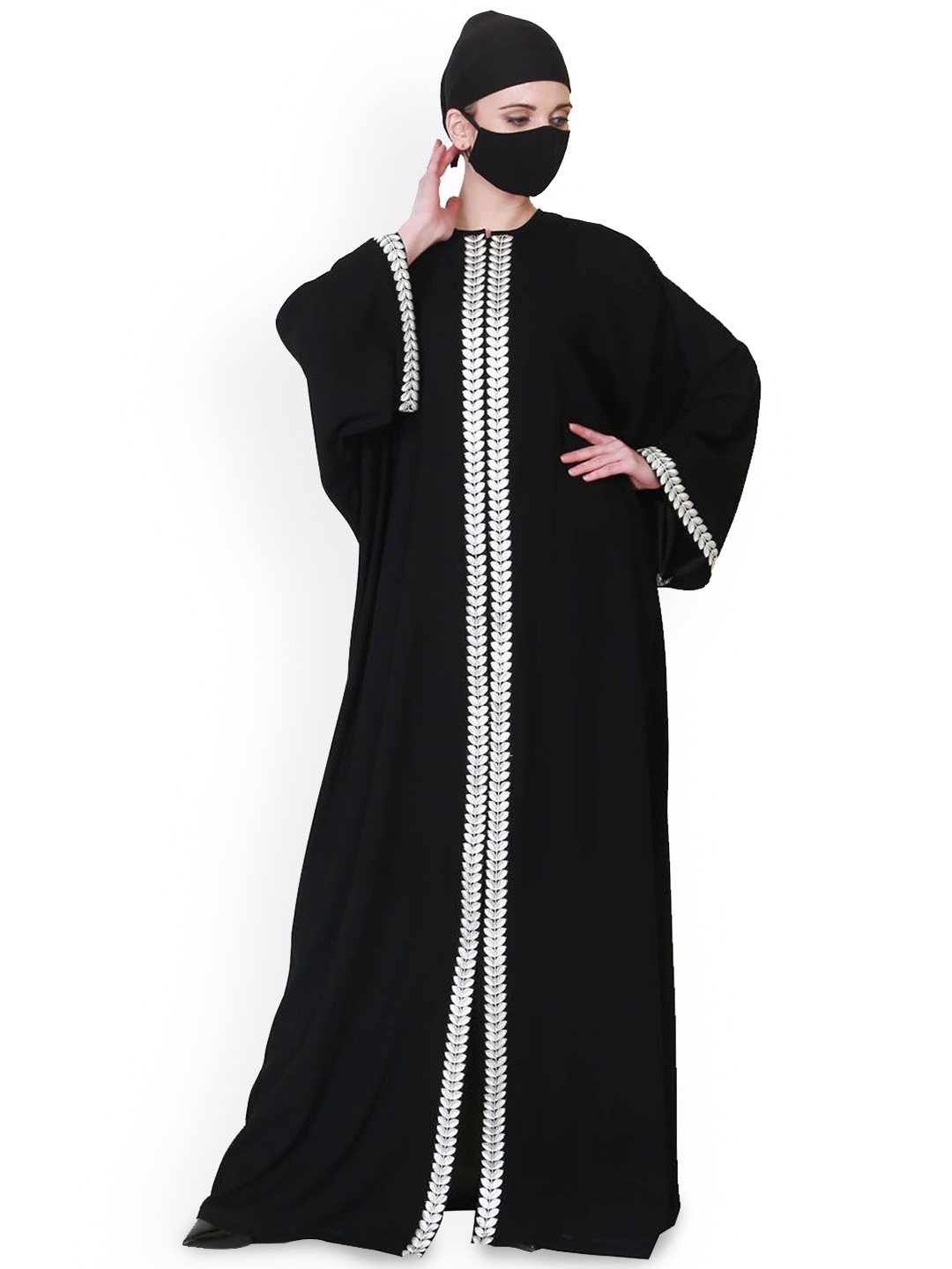 

MUSHKIYA Round Neck Solid Abaya Burqa With Hijab, Black