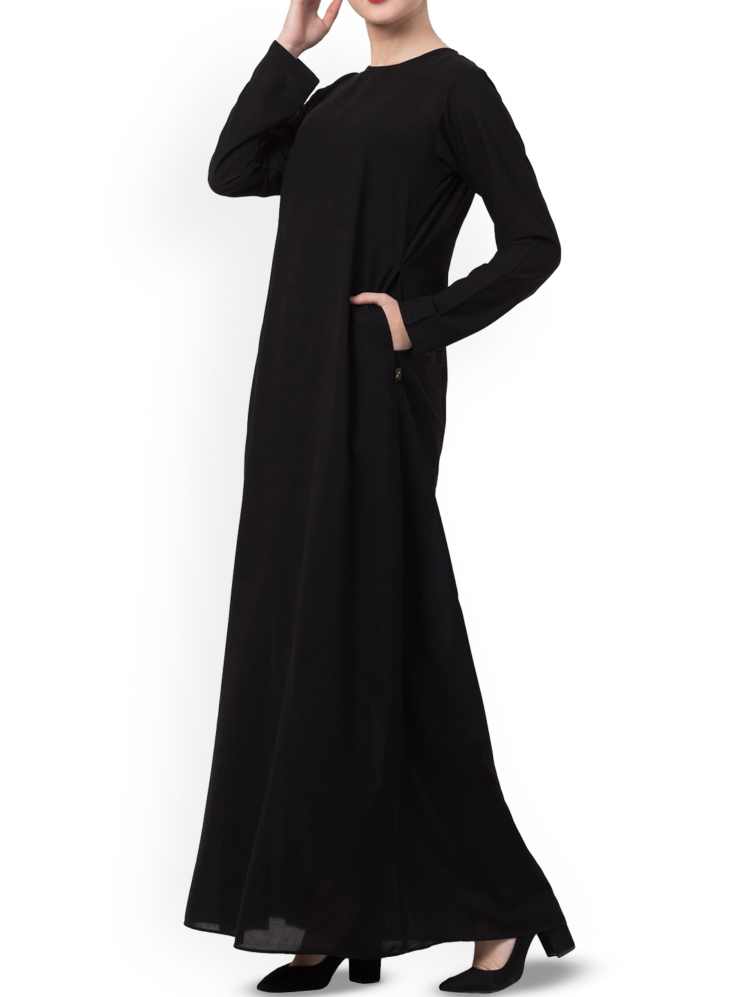 

MUSHKIYA Round Neck Solid Abaya Burqa, Black