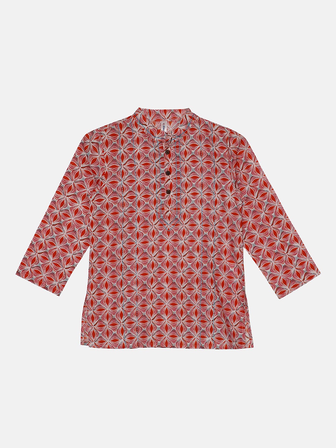 

KiddoPanti Boys Ethnic Motifs Embroidered Mandarin Collar Pure Cotton Kurta, Orange