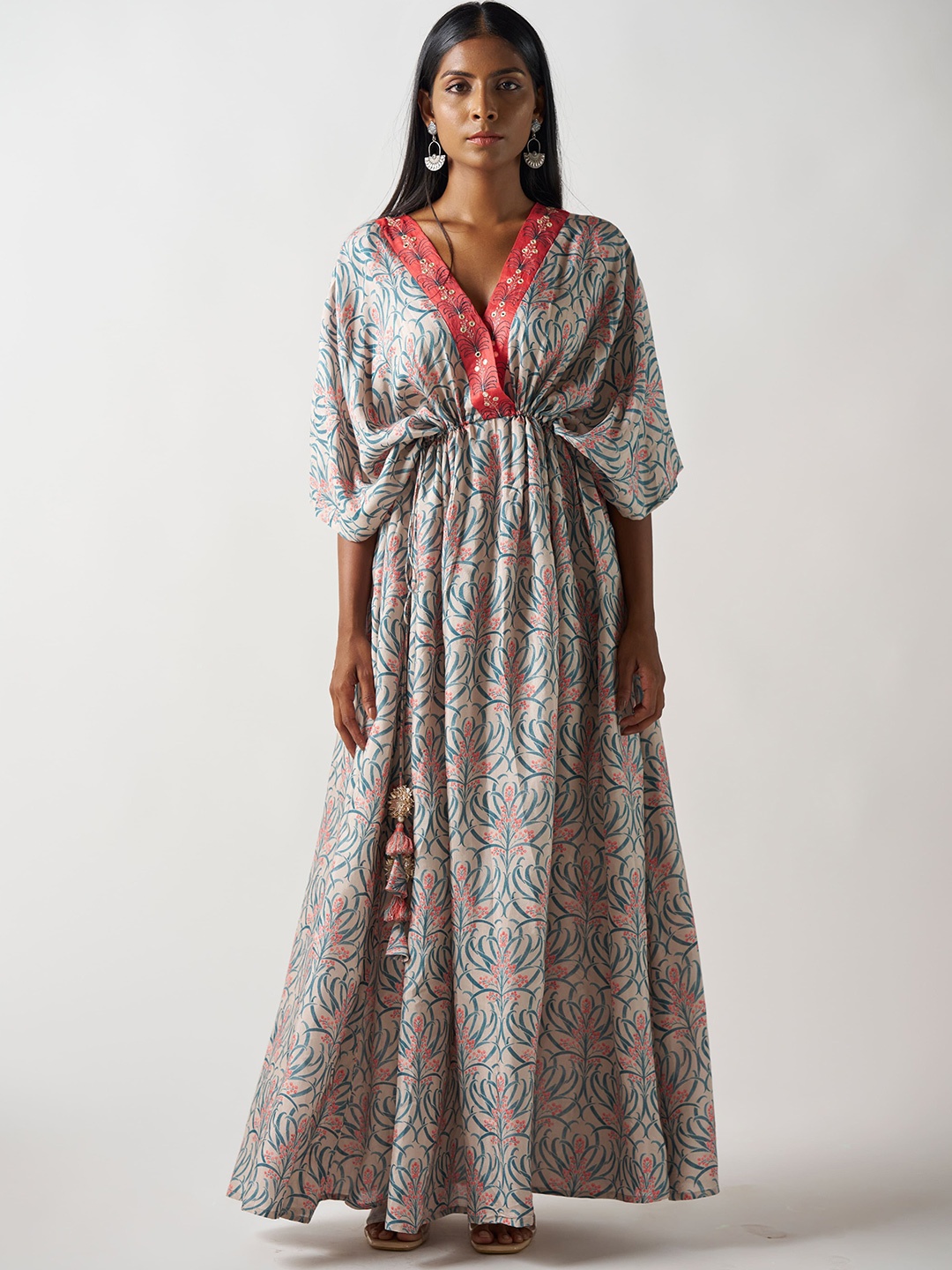 

SUKRUTI DESIGN Women V-Neck Maxi Kaftan Dress, Brown