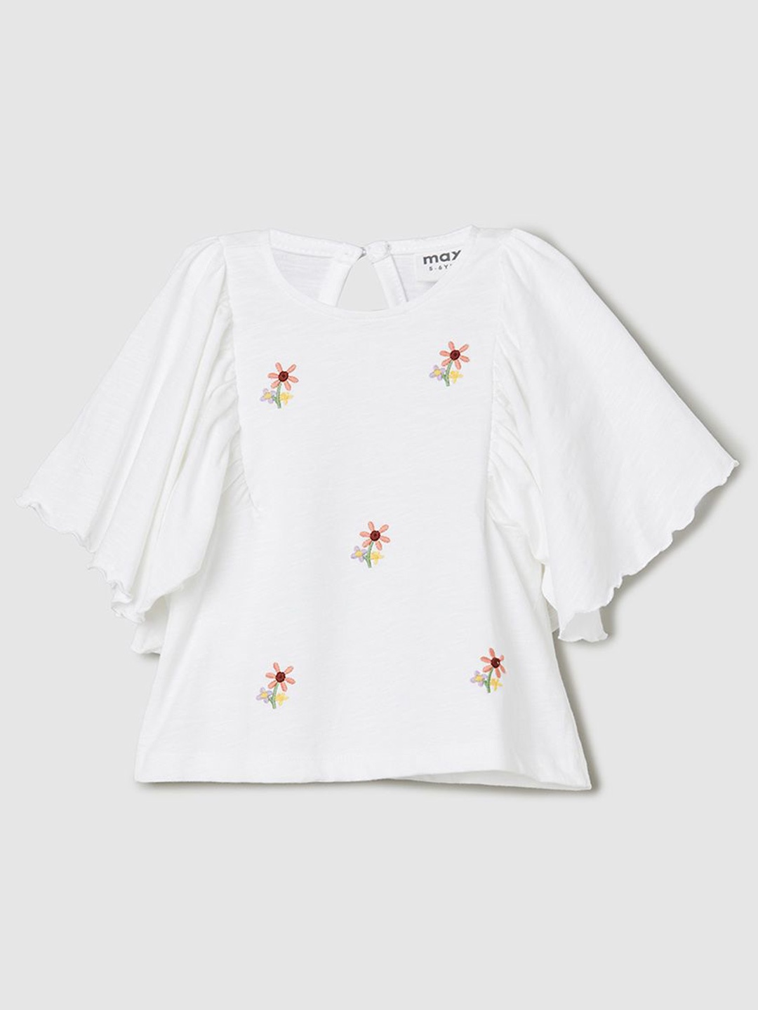 

max Floral Embroidered Flared Sleeve Cotton Top, White
