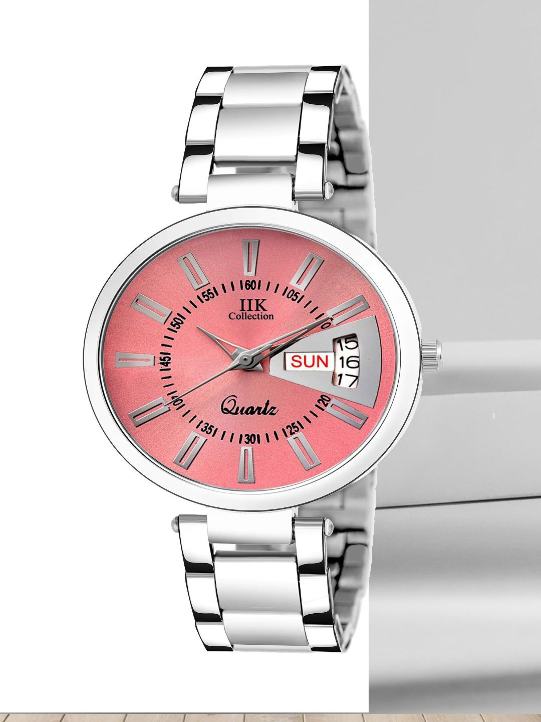 

IIK COLLECTION Women Round Day & Date Dial Stainless Steel Bracelet Style Analogue Watch, Silver