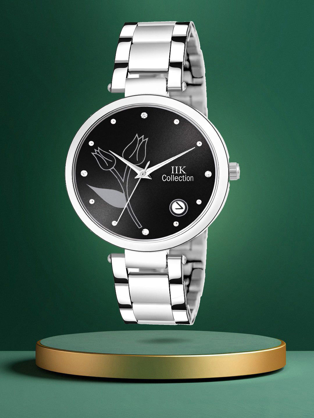 

IIK COLLECTION Women Round Dial Stainless Steel Bracelet Style Straps Analogue Watch, Silver