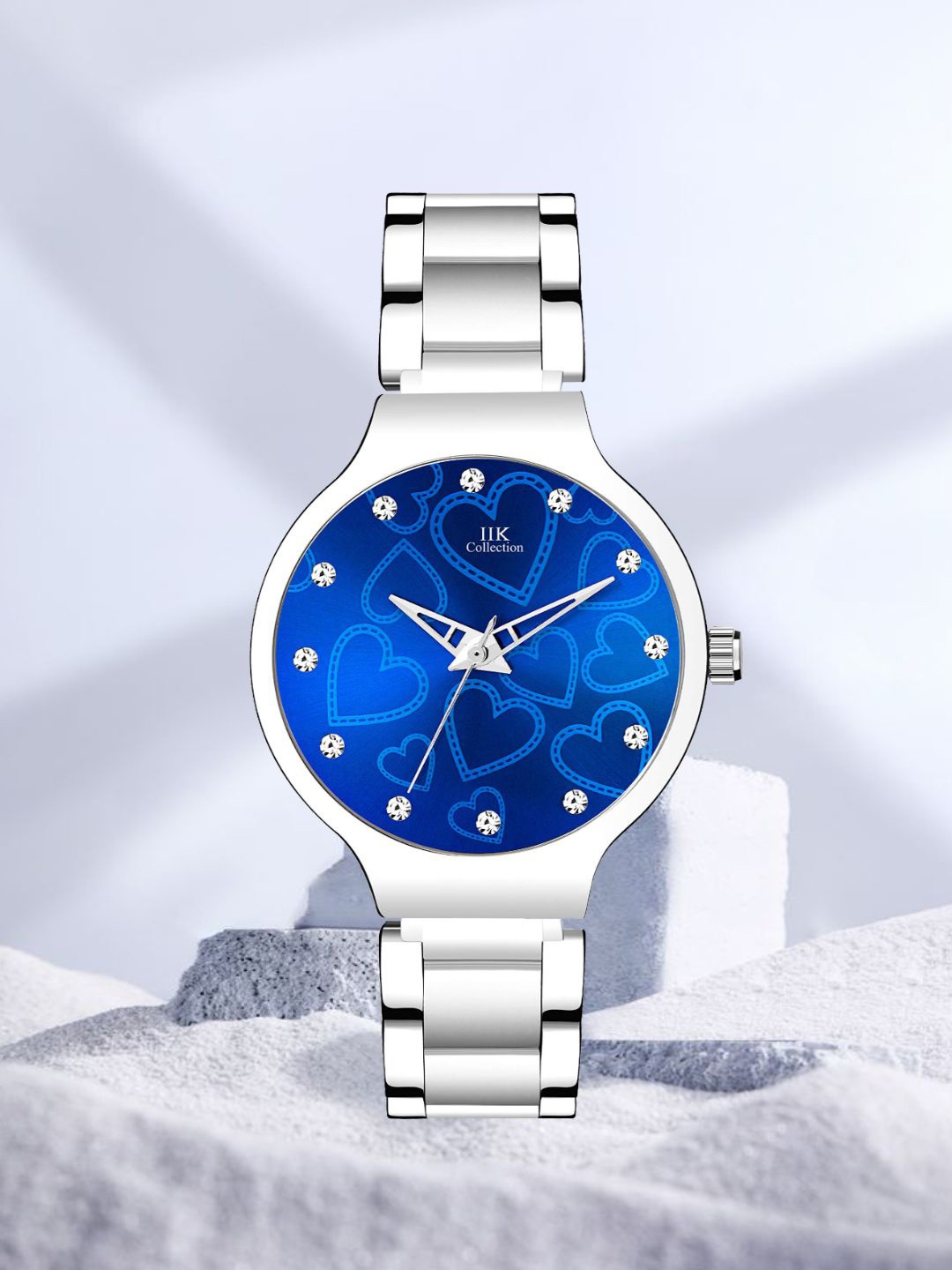 

IIK COLLECTION Women Round Embellished Dial Stainless Steel Bracelet Style Analogue Watch, Silver