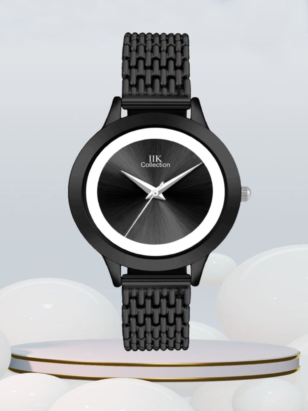 

IIK COLLECTION Women Round Dial Stainless Steel Bracelet Style Straps Analogue Watch, Black