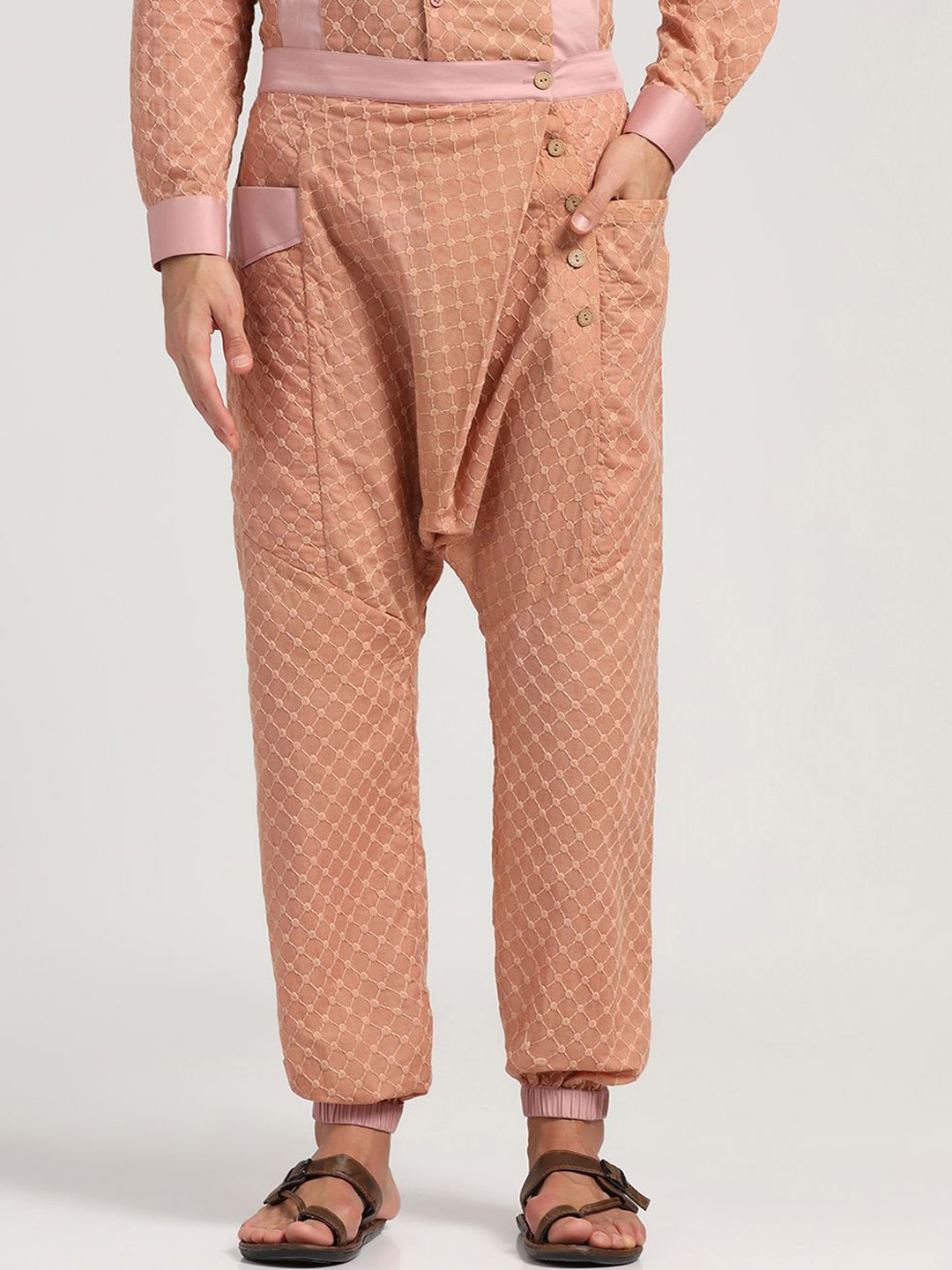 

LELA Men Mid-rise Cotton Harem Pants, Peach