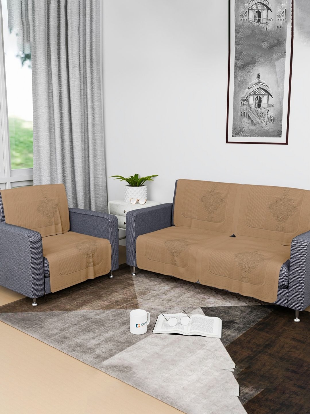 

Kuber Industries Gold-Toned & Black 6 Pieces Printed Cotton Sofa Cover