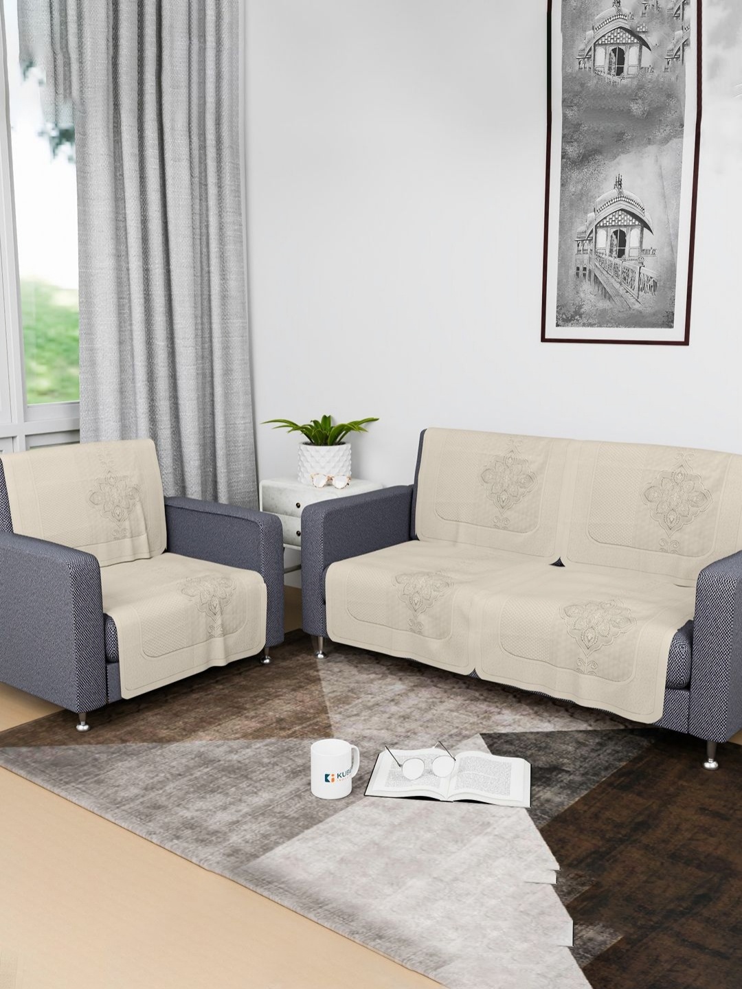 

Kuber Industries Cream-Coloured 6 Pieces Printed Cotton Sofa Covers