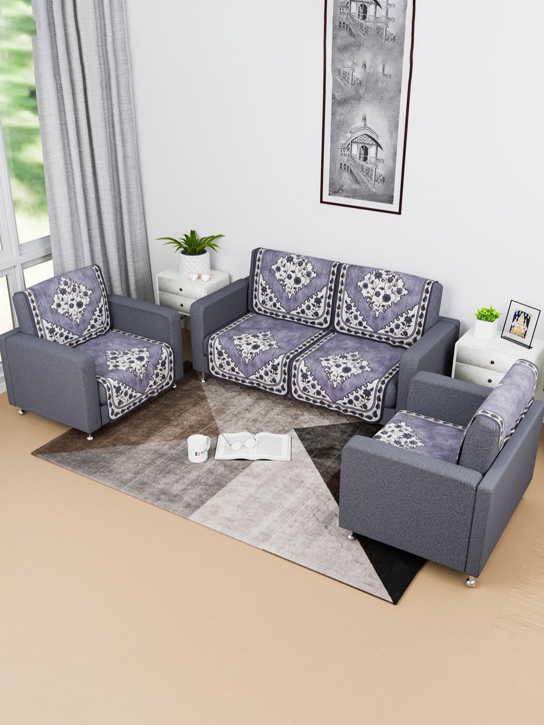 

Kuber Industries Brown & Cream-Coloured 8 Pieces Printed Cotton Sofa Cover