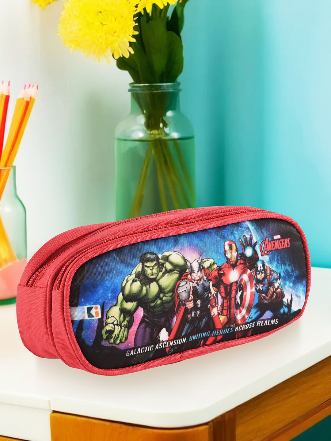 

Kuber Industries Unisex Set of 2 Marvel Avengers Printed Pencil Pouch, Red
